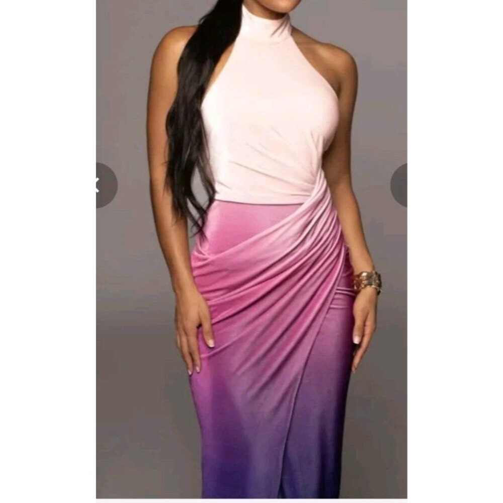NEW Jluxlabel Purple Dream Chaser Slit Dress Womens Size XL Ombre High Neck